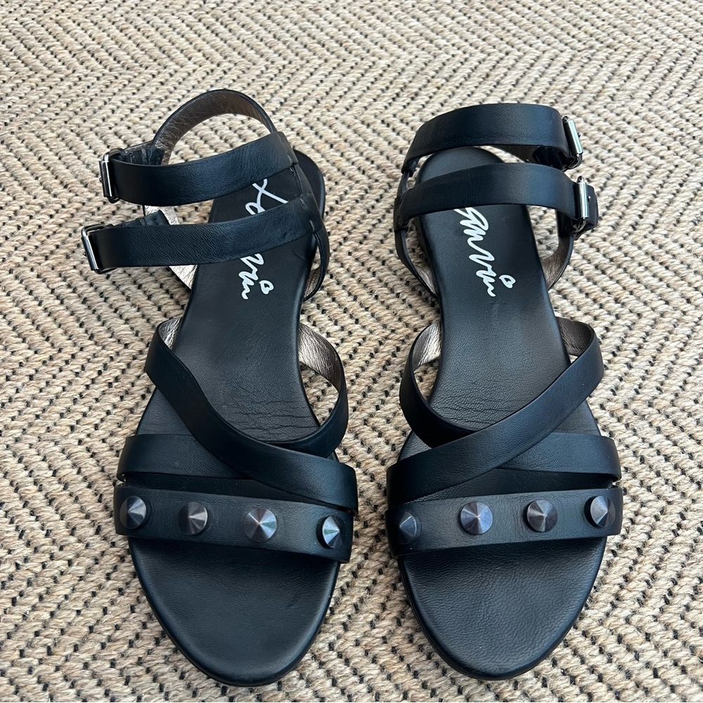 LANVIN Black Leather & Studded Sandal